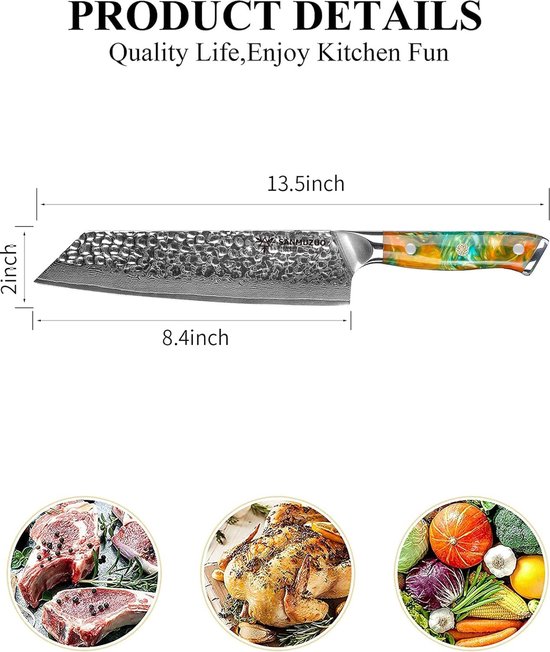 Couteau Nakiri Japonais De 7 Pouces, 67 Couches, En Acier Damas, Coupe De Cuisin