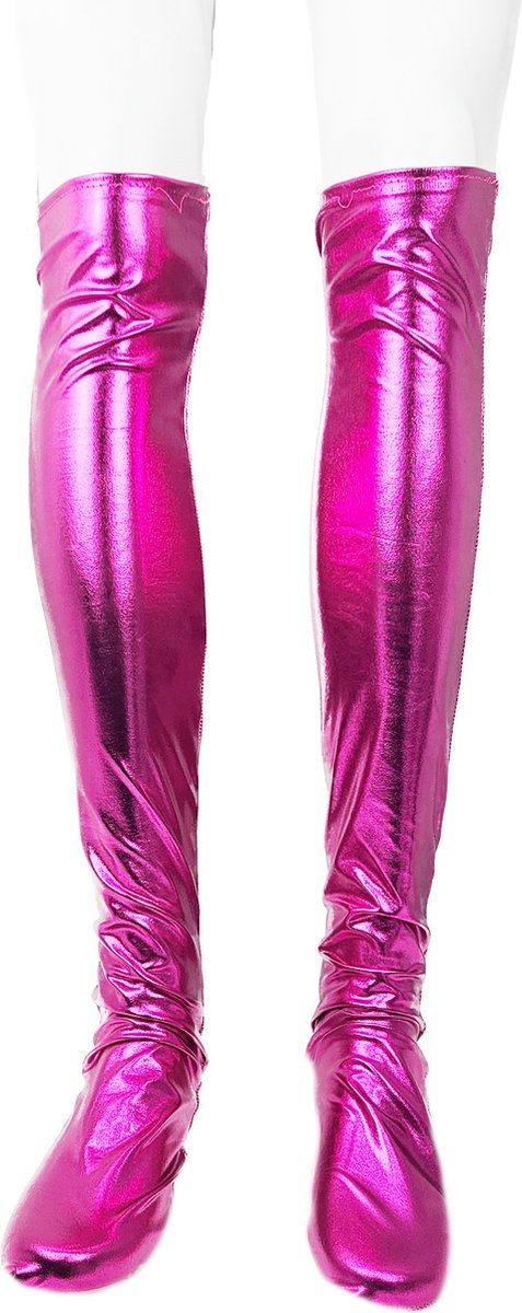 Goedkoopste BamBella® - Korte Kousen - Onesize - Fel Roze Shiny Wetlook - Sexy Kniekousen van Super Glans Dames sokken