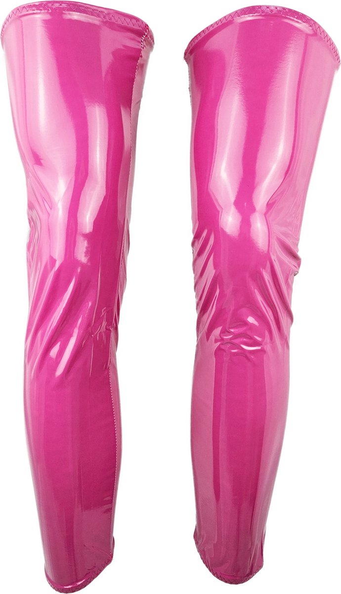 Goedkoopste BamBella® - Halve Kousen - Onesize - Roze- Datex (Mix latex en stof ) - Sexy Kniekousen van Super Glans Dames sokken