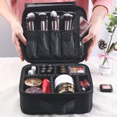 Draagbare make-up tas voor op reis professionele make-up organizer tas - waterdichte artist make-up tas met verstelbare verdeler (zwart)