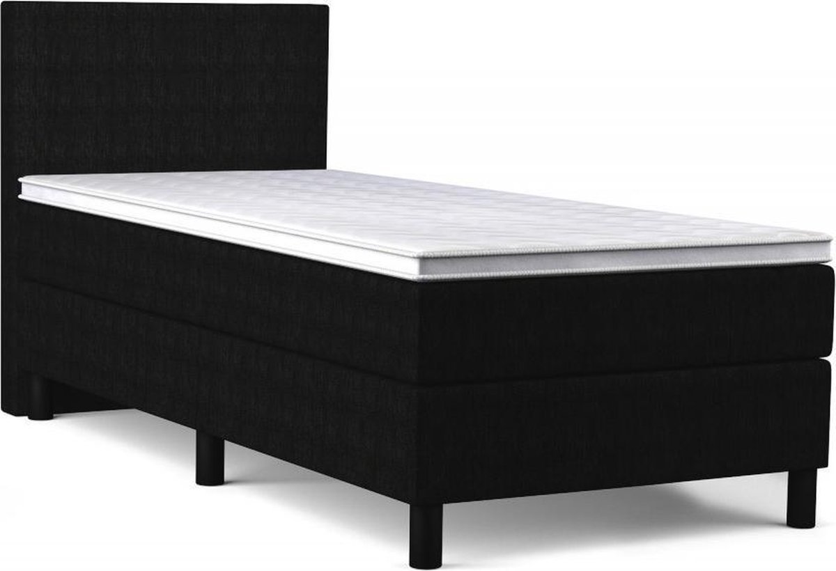 Beddenbriljant Boxspring Bravo - 80x200 - Zwart - Bonellvering - Skai - Kunstleer - Inclusief Topper - Bed compleet Zwart Kunstleer