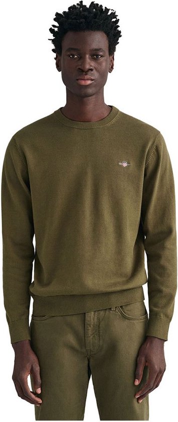 Gant Classic Cotton Ronde Hals Sweater Bruin L Man