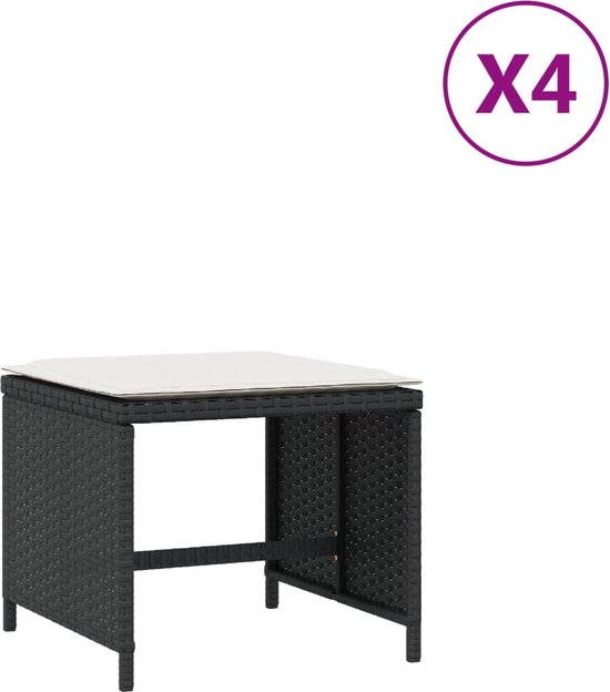 vidaXL - Tuinkrukken - 4 - st - met - kussens - 40x40x35 - cm - poly - rattan - zwart