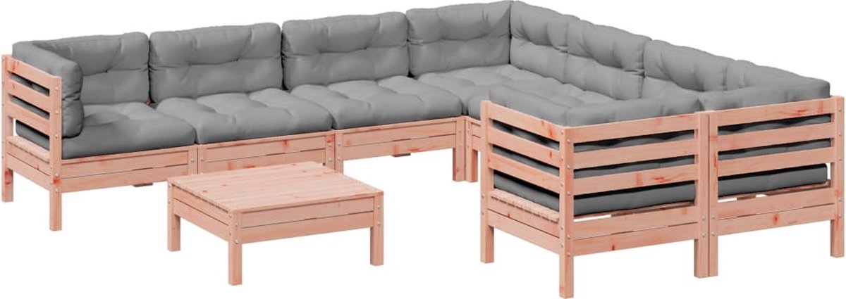 vidaXL 9-delige - Loungeset - met - kussens - massief - douglas - vurenhout grijs