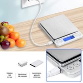 Keukenweegschaal Digitaal - Met Kom en USB-kabel - 1gr tot 3kg - Keuken Precisie Weegschaal - Oplaadbaar - RVS - Mini