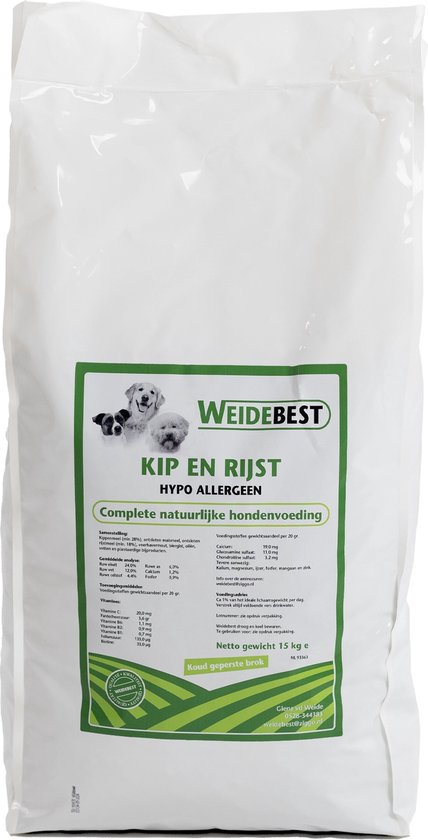 Foto: Weidebest hondenbrok geperst hypoallergeen natuurlijk kip en rijst 15 kg