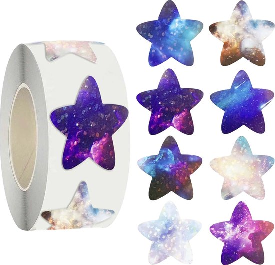 Foto: Fako bijoux 500 stickers op rol 2 5cm ster cosmos 3 glitter beloningsstickers stickers kinderen sluitsticker sluitzegel 25mm