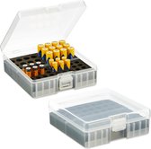 Relaxdays batterij organizer set van 2 - transparante batterijbox voor AA & AAA-batterijen