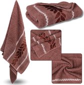 Koraal Katoenen Handdoek met Decoratief Borduursel, Badhanddoek Bladeren 70x135 cm