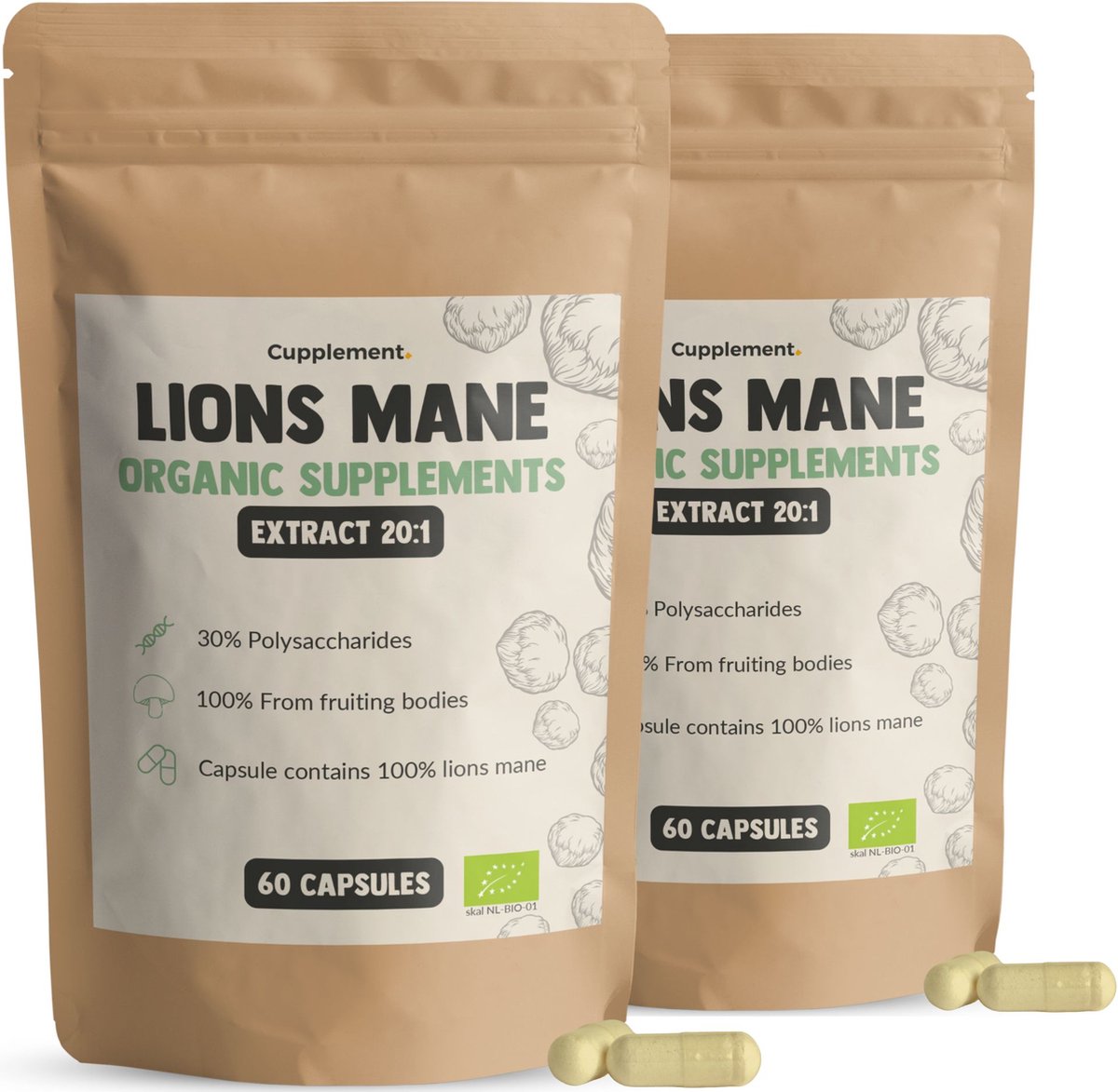 Goedkoopste Cupplement Lion's Mane 20 1 Extract 400MG 60 Vegan Capsules – Biologische Pruikzwam Hericium Erinaceus – Focus, Geheugen, Weerstand & Vitaliteit – Laboratoriumgetest – Past Door Brievenbus – Geen Poeder – Leeuwenmanen Mushroom Supplement – 3
