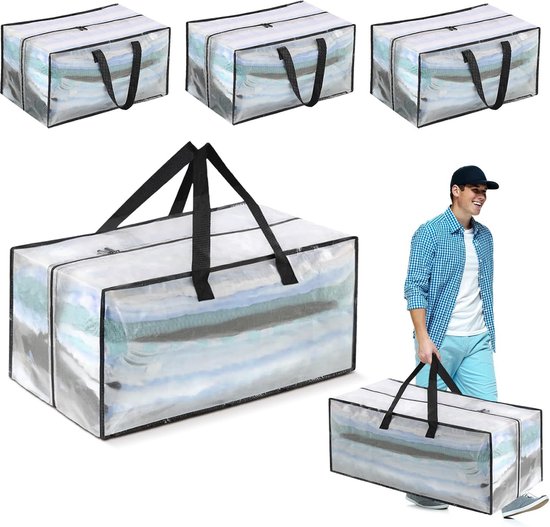 Lot De 8 Sacs De Déménagement Robustes - 100L - Fermeture éclair Et Poignées - Pour Rangement Et Voyage - 8