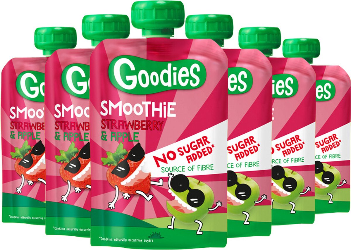 Goedkoopste 6x Goodies Knijpfruit Smoothie Aardbei & Appel 100 gr