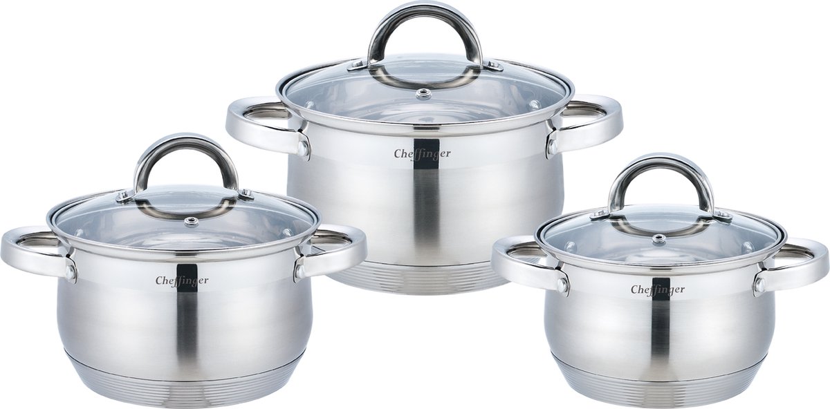 Cheffinger Pannenset - 6-delig - Zilver - RVS - Kookpannen - Inductie