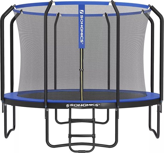 In And OutdoorMatch Trampoline Adolfo - 366 cm - Blauw - Trampoline met veiligheidsnet en ladder - gewatteerd frame - voor kinderen en volwassenen - binnennet