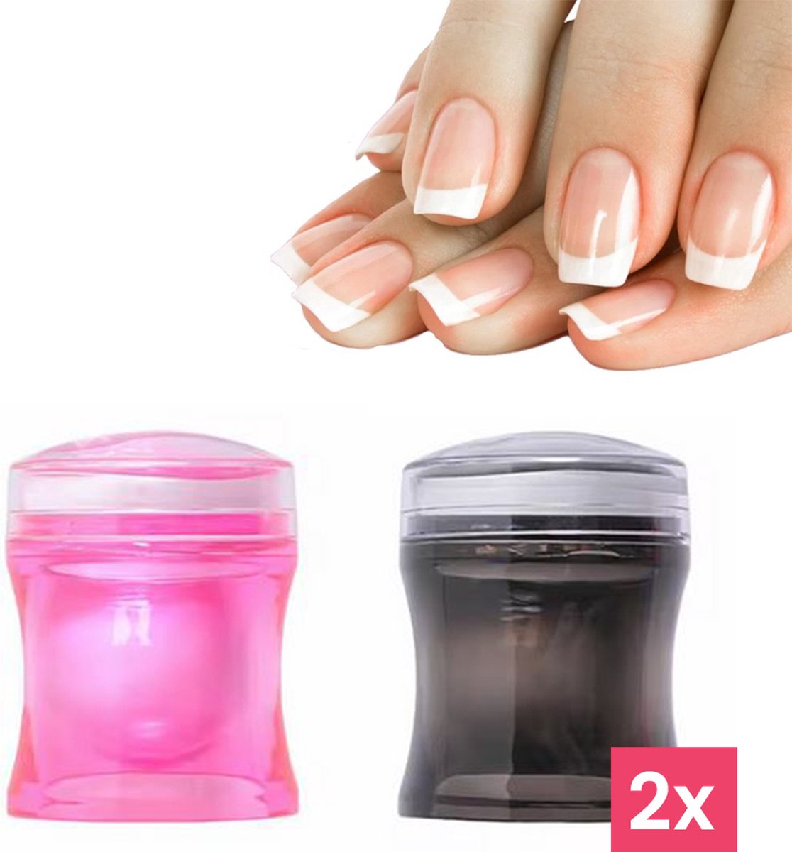 Goedkoopste Silicone Nagelstempel | 2 Stuks 2 Schrapers | Licht Roze & Zwart | Dubbele Siliconen Gel Stamper | French Manicure Tip Stempel | Nagelstempel met Schraper | Nail Art | Nagel Stempel Kussen