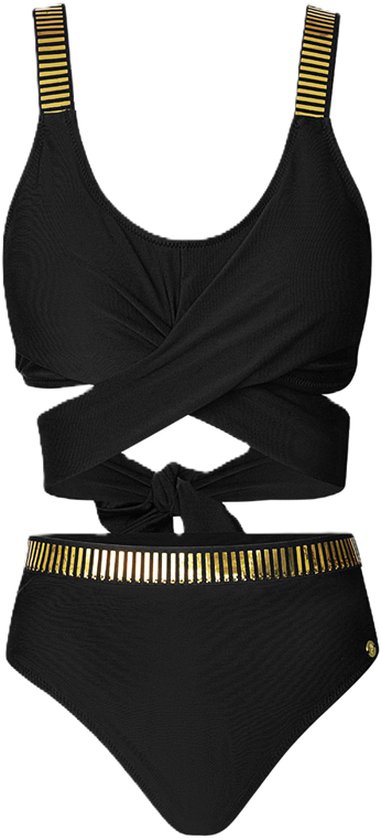 Dilena fashion Bikini gouden streep knoop zwart