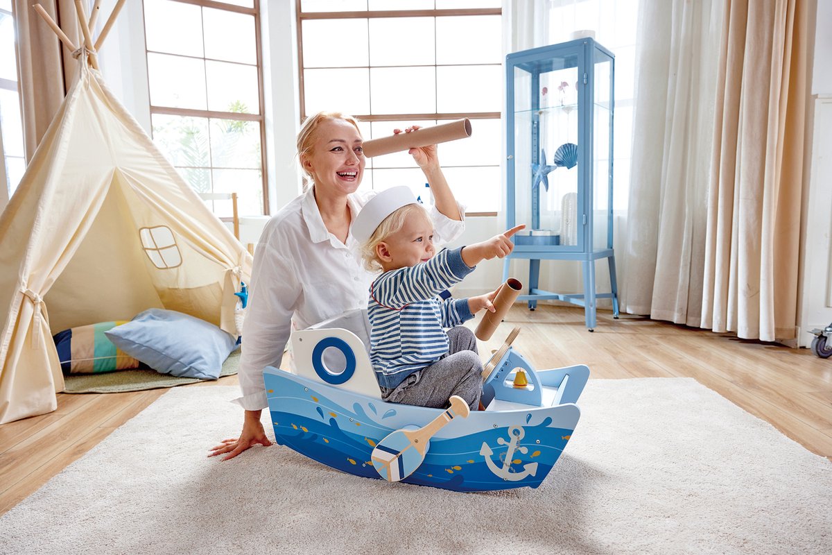Hape Schommelboot - Interactief Speelgoed met Roeispanen en Stuurwiel voor Kinderen vanaf 12 Maanden