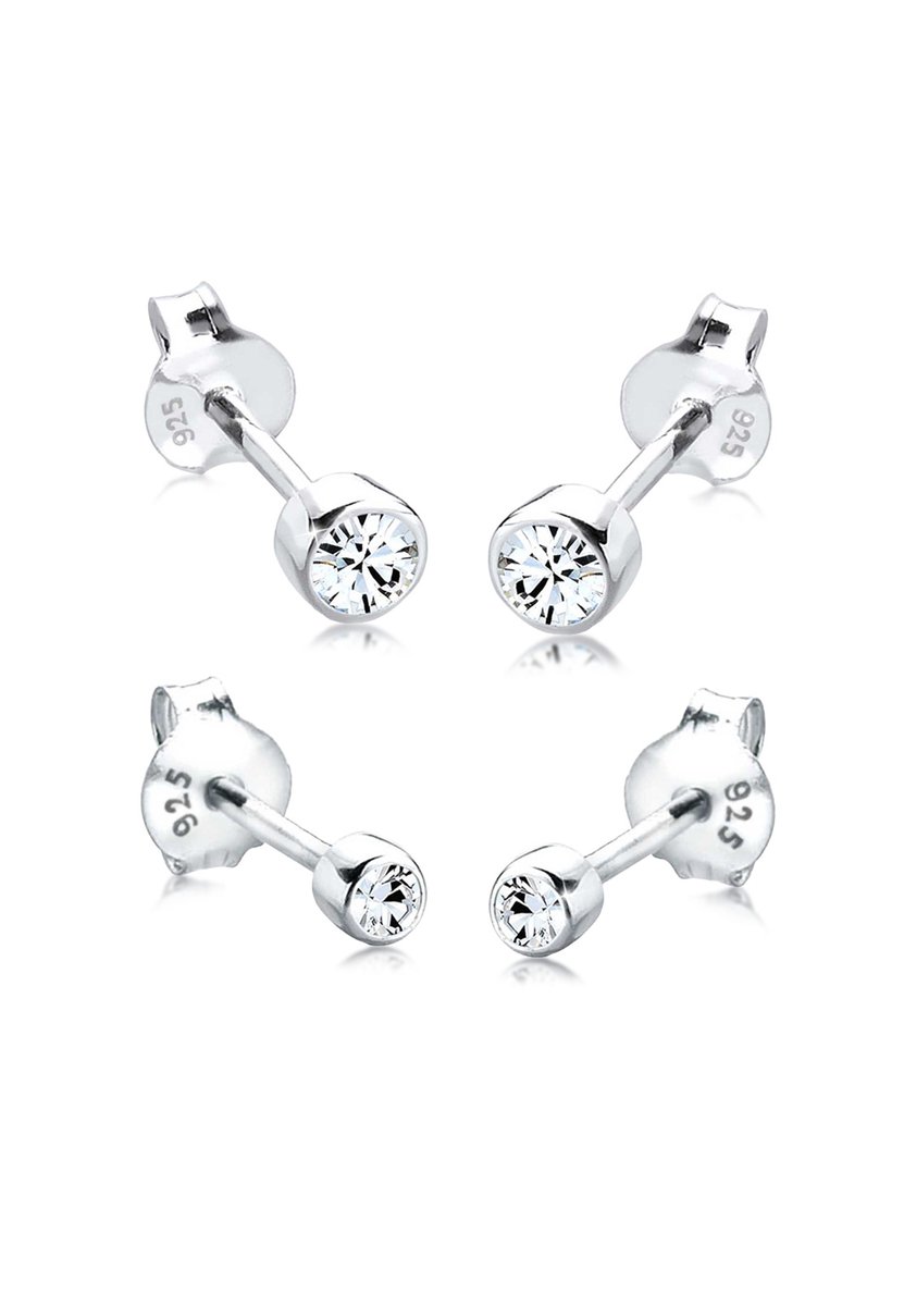 Elli - Oorbellen - Dames oorsteker set van 2 met kristal in 925 sterling zilver - Dames