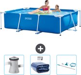Piscine à cadre rectangulaire Intex - 220 x 150 x 60 cm - Blauw - Pompe de filtration de piscine incluse - Couverture solaire - Kit de nettoyage