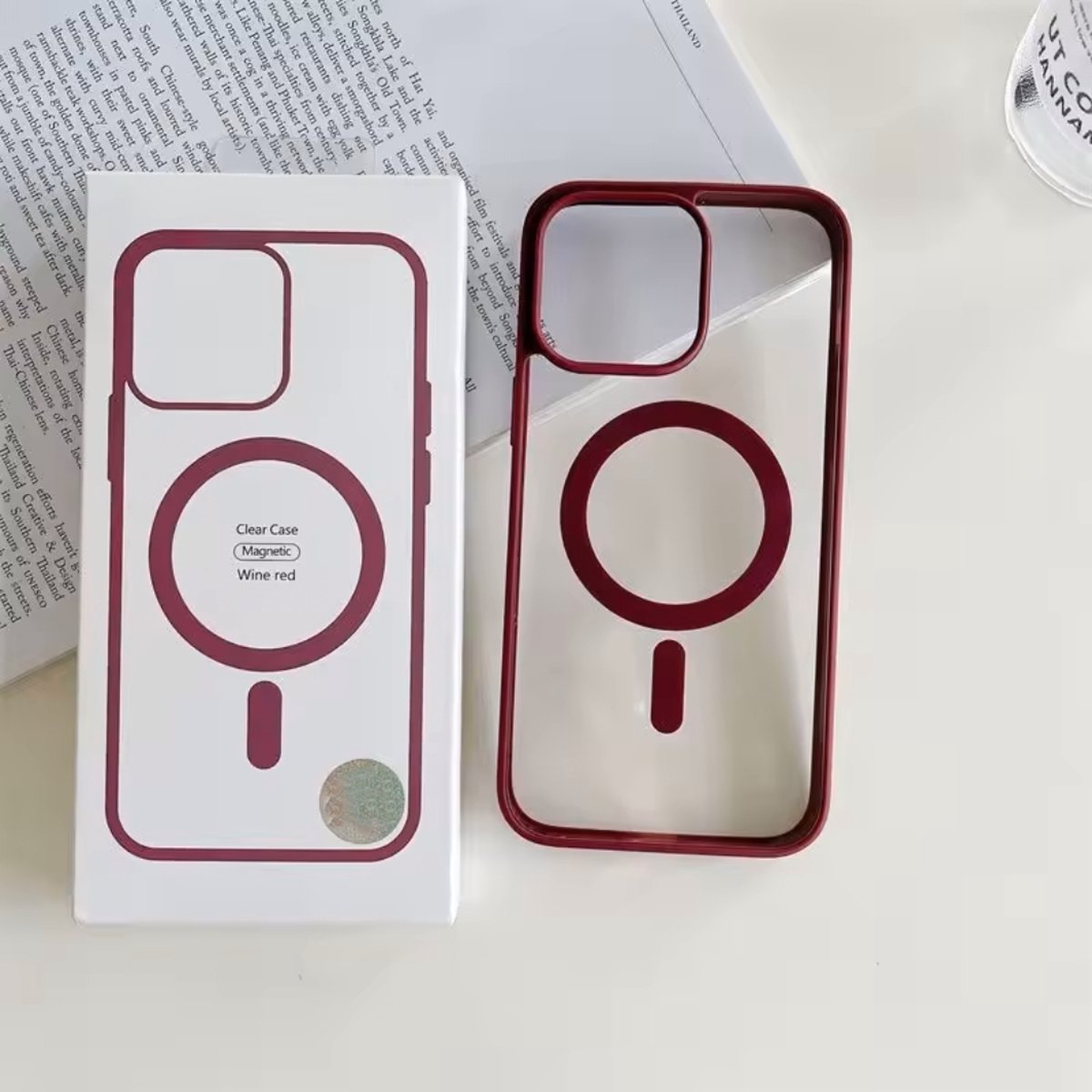 Optimity hoesje voor iPhone 14 PRO MAX Clear Case Magnetic wijnrood