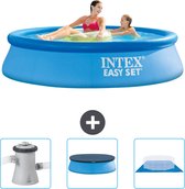 Intex Rond Opblaasbaar Easy Set Zwembad - 244 x 61 cm - Blauw - Inclusief Zwembadfilterpomp - Afdekzeil - Grondzeil