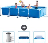 Piscine à cadre rectangulaire Intex - 450 x 220 x 84 cm - Blauw - Pompe de filtration de piscine incluse - Couverture - Tapis de sol