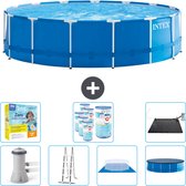Intex Rond Frame Zwembad - 457 x 122 cm - Blauw - Inclusief Pomp - Ladder - Grondzeil - Afdekzeil Onderhoudspakket - Filters - Solar Mat