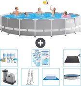Intex Rond Prism Frame Zwembad - 610 x 132 cm - Grijs - Inclusief Pomp - Ladder - Grondzeil - Afdekzeil Onderhoudspakket - Filters - Solar Mat