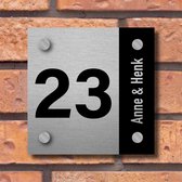 Naambordje voordeur - naambordjes - naambordje voordeur met huisnummer - naambordje huisnummer - 15x15cm - Brushed Aluminium - Incl. Bevestigingsset + afstandhouders | Vierkant, variant #22