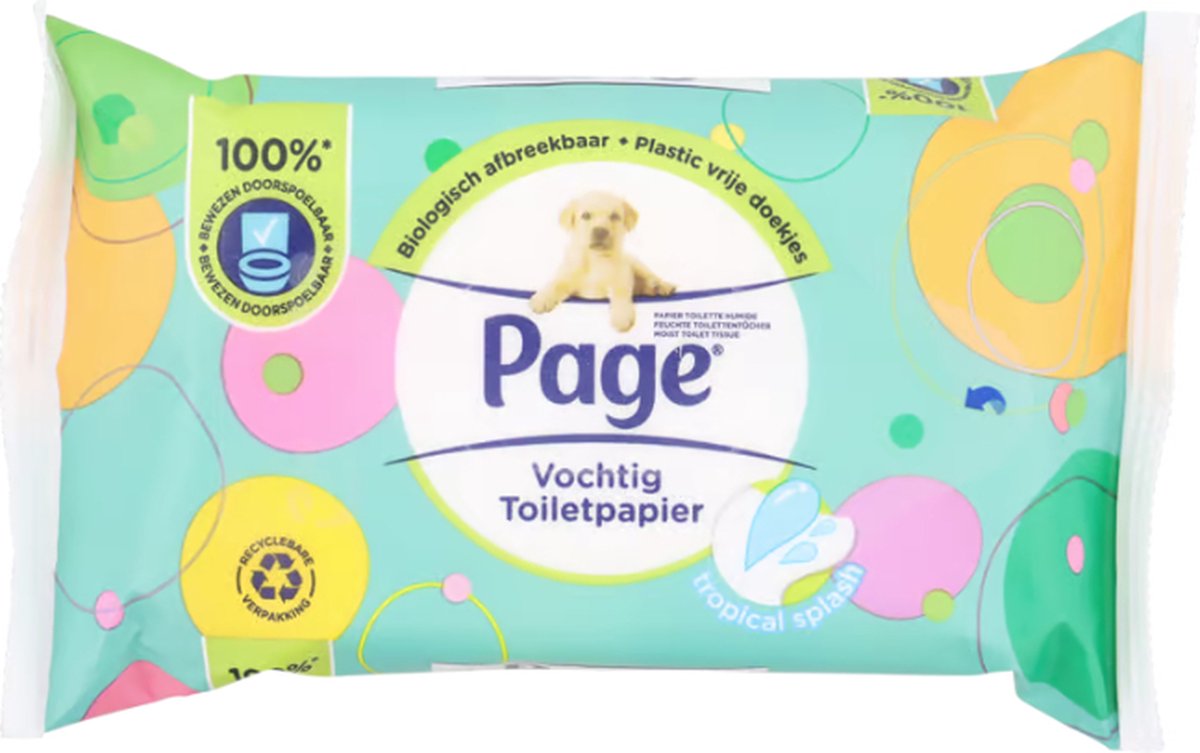 Page Vochtig Toiletpapier - 38 Vellen - Tropical Splash - PH Huidneutraal - Kan door het Toilet Gespoeld worden
