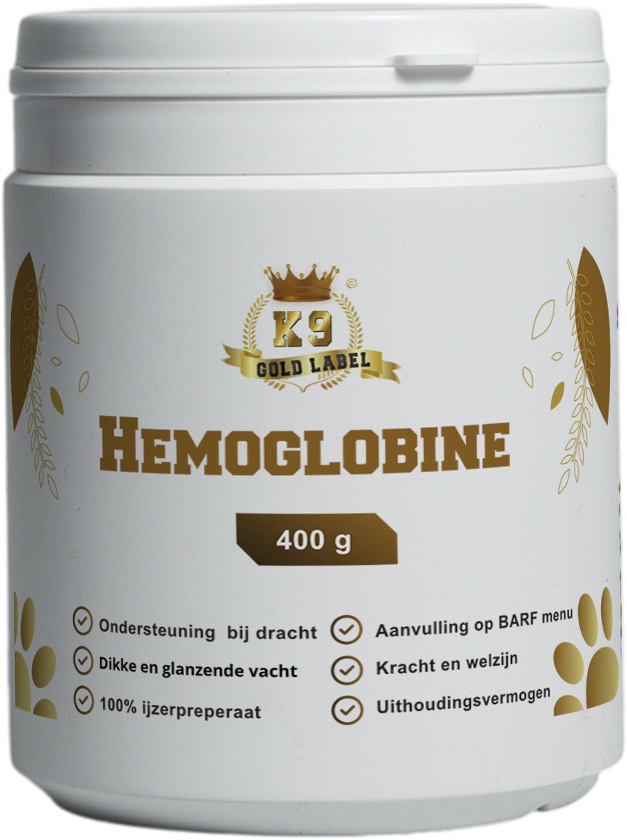 k9 gold label - Hemoglobine - ijzerpreparaat - aanvulling op BARF menu - ondersteuning bij dracht.