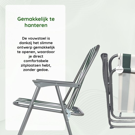 EASTWALL Klapstoel - 52 x 47 x 75 cm (BxDxH) - Campingklapstoel - Opvouwbare Campingstoel - Vouwstoel - Waterafstotende Hoes - Lichtgewicht - Groen/wit van EASTWALL — afbeelding 2