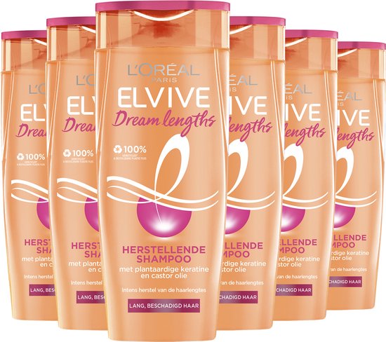 L'Oréal Paris Elvive Dream Lengths - Shampoo met Castorolie en Niacinamide voor Lang en Beschadigd Haar - 6x 250ml