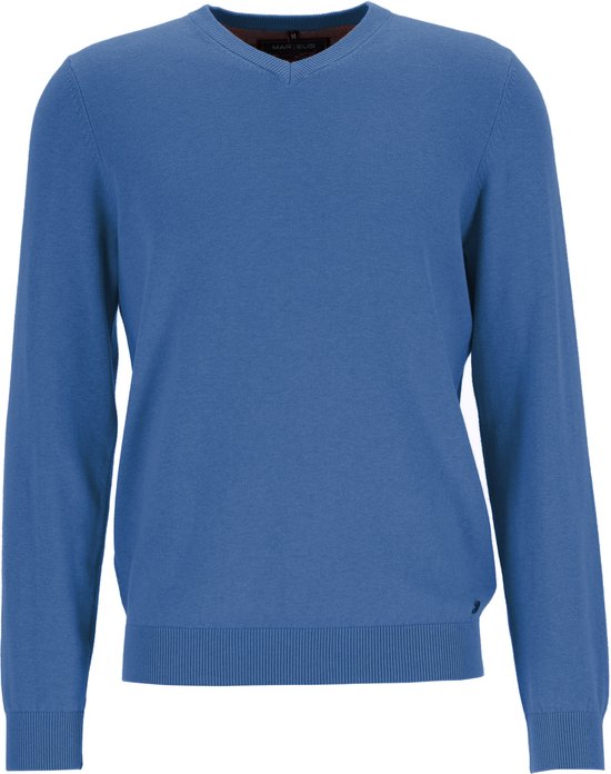 MARVELIS modern fit trui katoen - V-hals - jeansblauw - Maat: