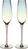 Intirilife 2x Champagneglas met Regenboog Glinstering en Golvende Vorm - 200 ml Inhoud - Prosecco Mousserend Glas Vaatwasmachinebestendig Schokbestendig Kristalglas
