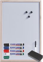 Zeller Magnetisch whiteboard/memobord - houten rand - 40 x 60 cm - 4x power liner stiften/wisser