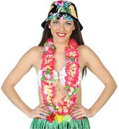 Carnaval verkleed set - Tropische Hawaii party - bucket hoedje zwart - bloemenslinger roze - volwassenen