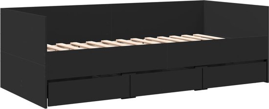 vidaXL - Slaapbank - met - lades - 75x190 - cm - bewerkt - hout - zwart