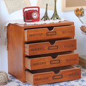 Bureau desk organizer - 4 lades hout - vintage stijl - ladekastje - ladeblok bureau