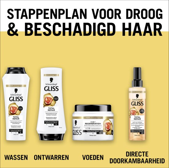 Gliss Total Repair Anti-Klit Spray - Haarverzorging - Leave-in-Conditioner - Vermindert Haarbreuk - Hittebescherming - Voordeelverpakking - 6x 200ml