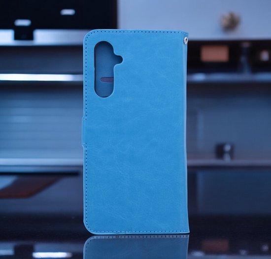 Bookcase Turquoise Ce produit est compatible avec Samsung Galaxy A34 - étui portefeuille avec protection d'écran en Glas 2 pièces - ZT Accessoires