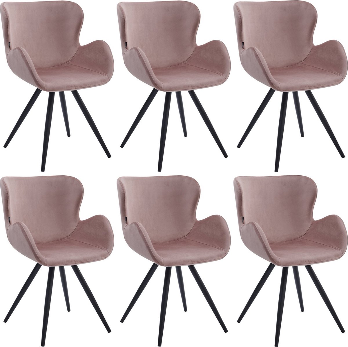 Colenis Anabella Eetkamerstoel - Set Van 6 - Roze - Velvet - Industrieel - Met armleuning