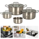 Cheqo® Complete Kookpannenset - Pannenset - Kookpan Set - Kookpannen - 4 Pannen met 3 Deksels - Geschikt voor Alle Warmtebronnen - Ook voor Inductie
