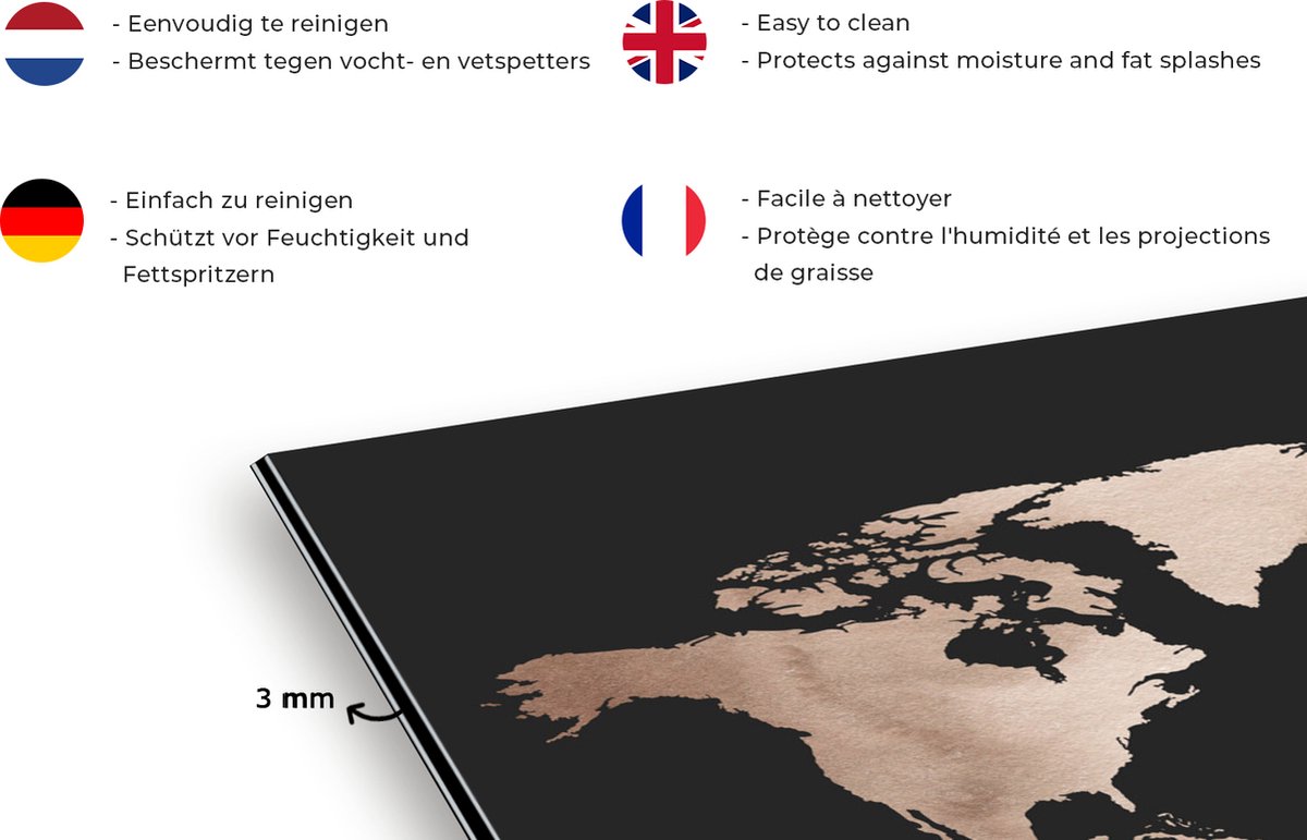 Spatscherm keuken 120x80 cm - Kookplaat achterwand Wereldkaart - Bruin - zwart - Muurbeschermer - Spatwand fornuis - Hoogwaardig aluminium