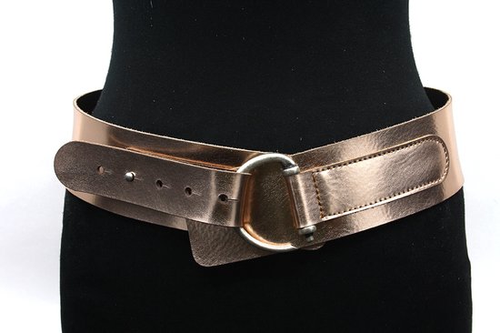 Thimbly Belts Dames afhangceintuur rose goud - dames riem - 5.5 cm breed - Goud - Echt Leer - Taille: 95cm - Totale lengte riem: 110cm