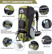 Wandelrugzak 70 liter rugzak trekkingrugzak reisrugzak heren dames ademend voor camping trekking mountainering klimmen fietstochten