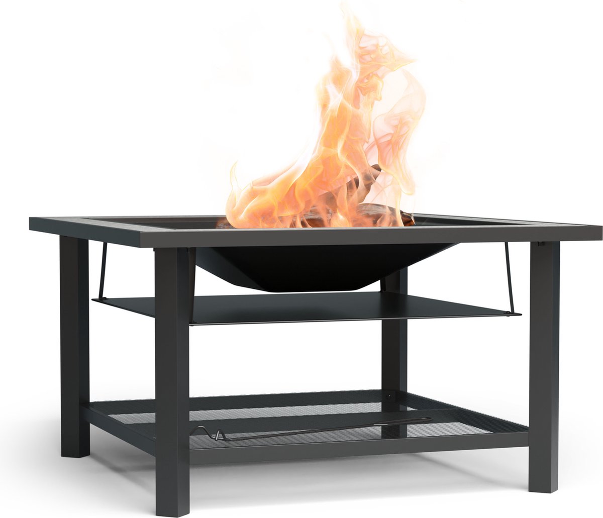 Blumfeldt Vuurschaal Merano Avanzato - 3-in-1 vuurschaal met grillrooster & tafel, Robuust stalen frame, Terrazzo tafelblad, Incl. vonkenvanger, hitteschild & pook, Voor tuin & terras - Haardvuur - 58 cm 25 kg - voor Terras - RVS