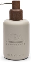 Riviera Maison Distributeur de savon beige beige mat avec détail en bois - Distributeur de savon RM Spa Essential salle de bain sur pied
