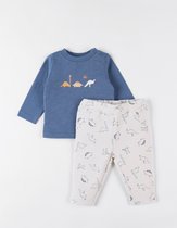 Lange mouwen t-shirt + dino broek set, vanille