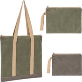 Belle Vous (3 Pack) Grey & Green Zipper Bags - Multi-Sized Storage Pouches with Handles - Travel Organisers for Cosmetics, Makeup, Toiletries & More